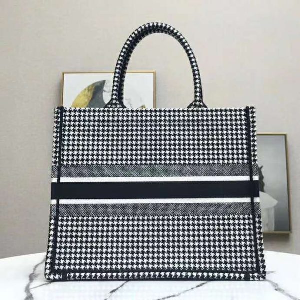 Dior Women Dior Book Tote Black and White Houndstooth Embroidery (6)