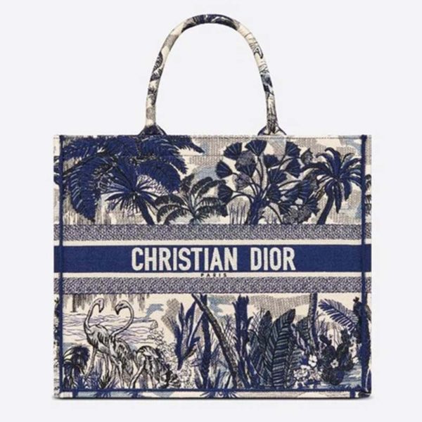 Dior Women Dior Book Tote Blue Palm Tree Toile De Jouy Embroidery