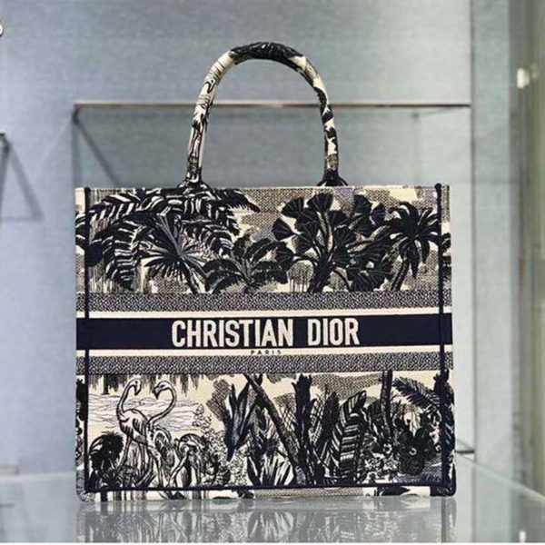 Dior Women Dior Book Tote Blue Palm Tree Toile De Jouy Embroidery (6)