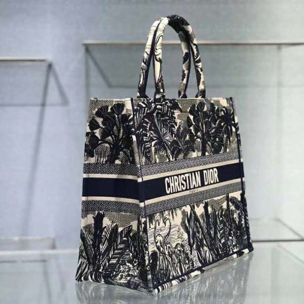 Dior Women Dior Book Tote Blue Palm Tree Toile De Jouy Embroidery (7)