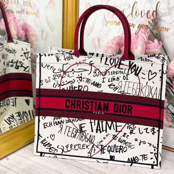 Dior Women Dior Book Tote Dioramour Graffiti Latte Multicolor Embroidery (6)