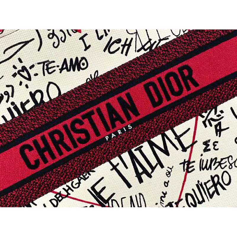 CHRISTIAN DIOR Canvas Embroidered Medium Dioramour Graffiti Book Tote Latte  Multicolor 948982