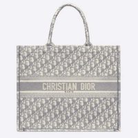 Dior Women Dior Book Tote Gray Dior Oblique Embroidery Signature