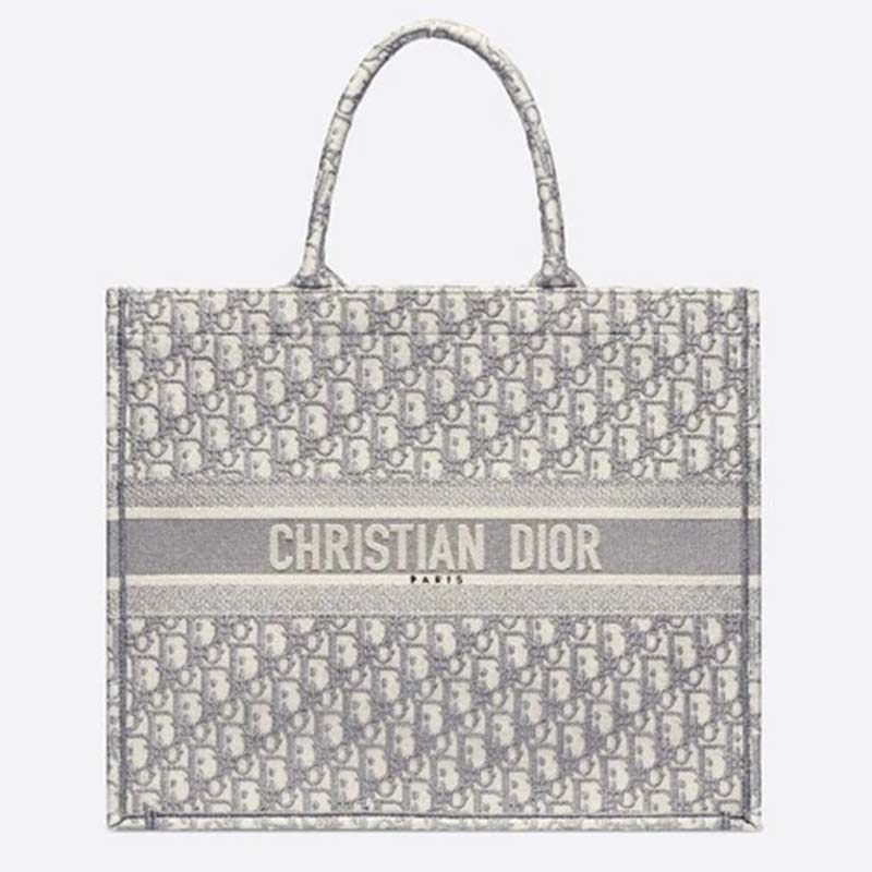 Dior Women Dior Book Tote Gray Dior Oblique Embroidery Signature - LULUX