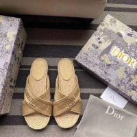 Dior Women Dior Granville Slide Cream Embroidered Cotton-Sandy