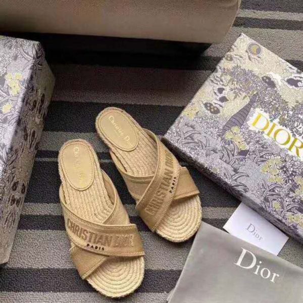 Dior Women Dior Granville Slide Cream Embroidered Cotton-Sandy (3)