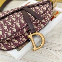 Dior Women Iconic Saddle Bag Burgundy Dior Oblique Embroidered Canvas