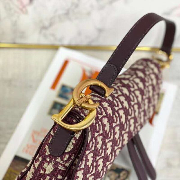 Dior Women Iconic Saddle Bag Burgundy Dior Oblique Embroidered Canvas (3)