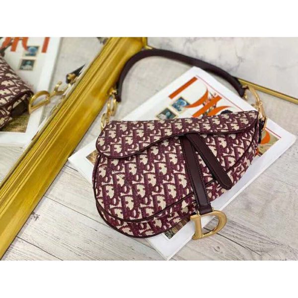 Dior Women Iconic Saddle Bag Burgundy Dior Oblique Embroidered Canvas (8)