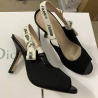 Dior Women J’Adior Heeled Sandal Black Technical Fabric Embroidered Cotton Flat Bow