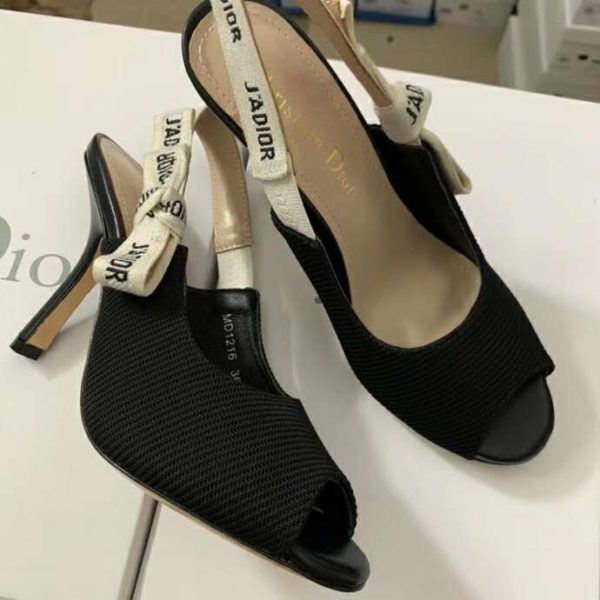 Dior Women J’Adior Heeled Sandal Black Technical Fabric Embroidered Cotton Flat Bow (8)