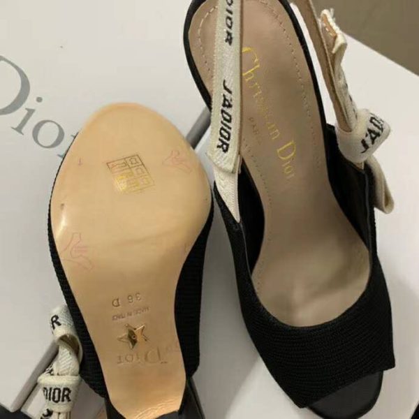 Dior Women J’Adior Heeled Sandal Black Technical Fabric Embroidered Cotton Flat Bow (9)