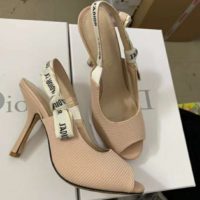 Dior Women J’Adior Heeled Sandal Nude Technical Fabric Embroidered Cotton Flat Bow