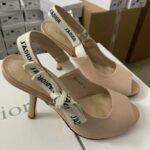 Dior Women J'Adior Heeled Sandal Nude Technical Fabric Embroidered Cotton Flat Bow - Image 5