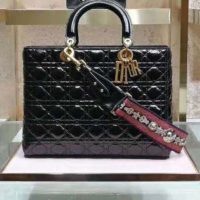 Dior Women Large Lady Dior Bag Black Cannage Patent Calfskin