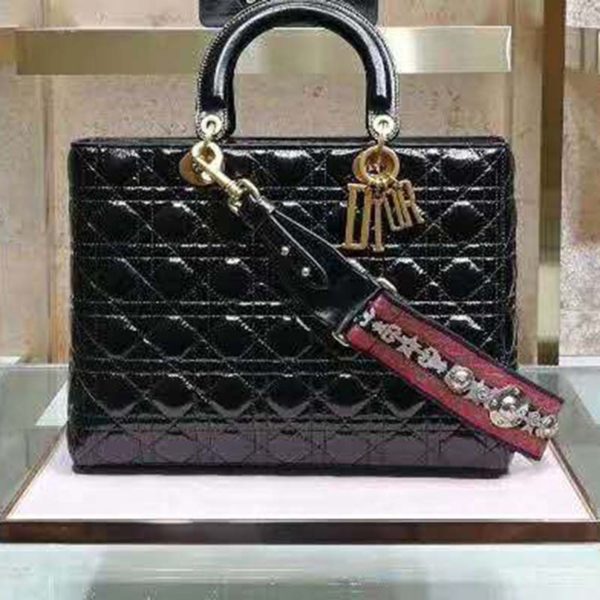 Dior Women Large Lady Dior Bag Black Cannage Patent Calfskin (1)