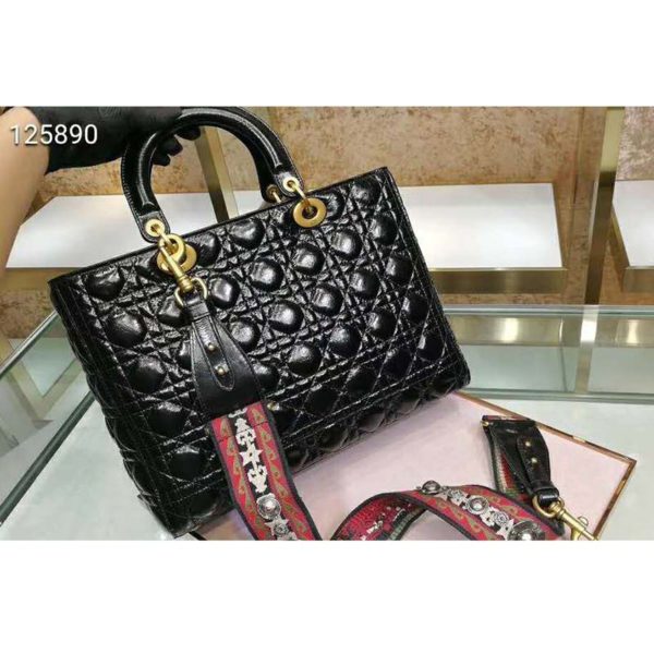 Dior Women Large Lady Dior Bag Black Cannage Patent Calfskin (4)