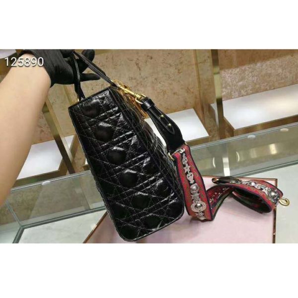 Dior Women Large Lady Dior Bag Black Cannage Patent Calfskin (5)