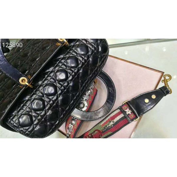 Dior Women Large Lady Dior Bag Black Cannage Patent Calfskin (8)