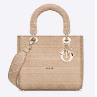 Dior Women Medium Lady D-Lite Bag Cannage Embroidery-Pink