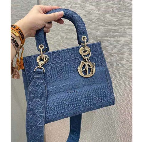 Dior Women Medium Lady D-Lite Bag Cannage Embroidery-Navy (2)