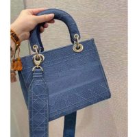 Dior Women Medium Lady D-Lite Bag Cannage Embroidery-Navy