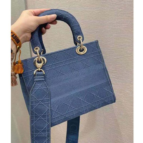 Dior Women Medium Lady D-Lite Bag Cannage Embroidery-Navy (5)