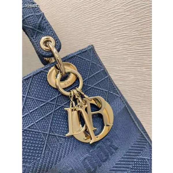 Dior Women Medium Lady D-Lite Bag Cannage Embroidery-Navy (6)