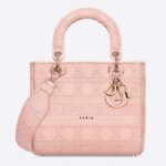 Sac Dior Lady D-Lite moyen modèle pour femme, broderie Cannage - Rose