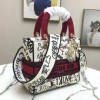 Dior Women Medium Lady D-Lite Dioramour Bag Latte Multicolor Graffiti Embroidery