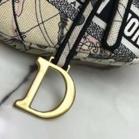 Dior Women Saddle Bag Blue Multicolor Dior Around the World Embroidery