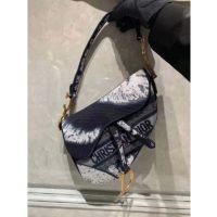 Dior Women Saddle Bag Blue Multicolor Tie & Dior Embroidery