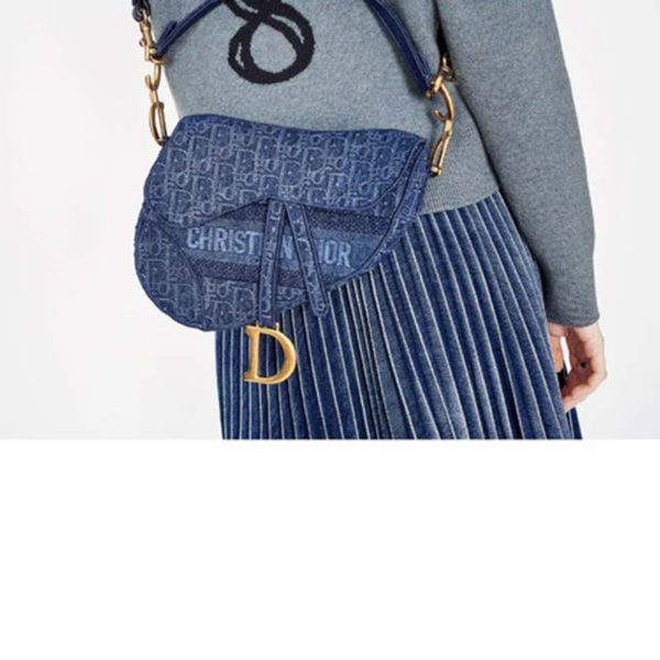 Dior Women Saddle Bag Denim Blue Dior Oblique-Embroidered Canvas (1)