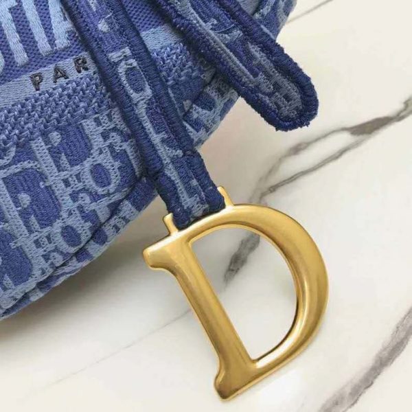 Dior Women Saddle Bag Denim Blue Dior Oblique-Embroidered Canvas (10)