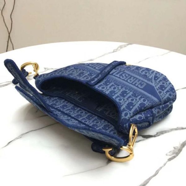 Dior Women Saddle Bag Denim Blue Dior Oblique-Embroidered Canvas (11)
