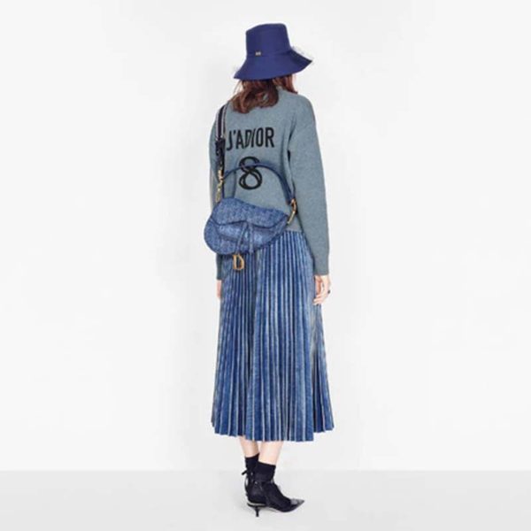 Dior Women Saddle Bag Denim Blue Dior Oblique-Embroidered Canvas (2)