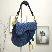 Dior Women Saddle Bag Denim Blue Dior Oblique-Embroidered Canvas