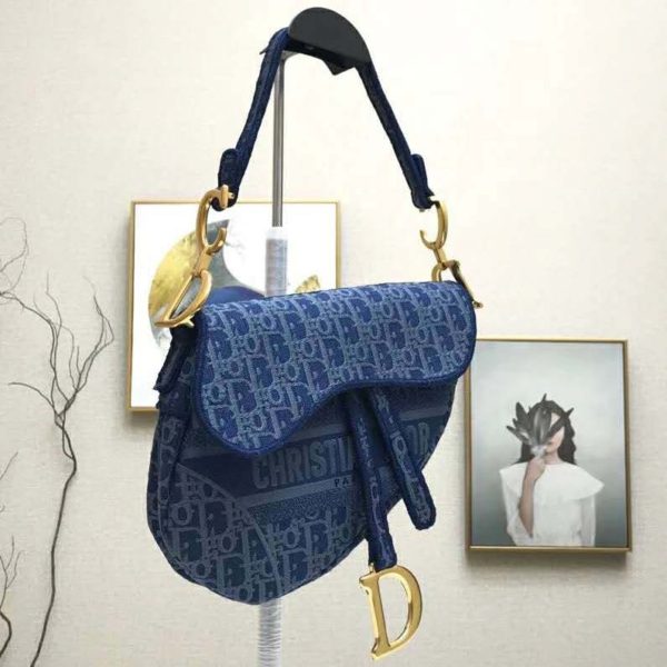 Dior Women Saddle Bag Denim Blue Dior Oblique-Embroidered Canvas (5)