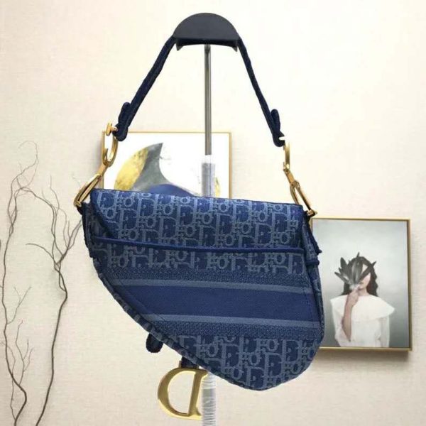 Dior Women Saddle Bag Denim Blue Dior Oblique-Embroidered Canvas (6)