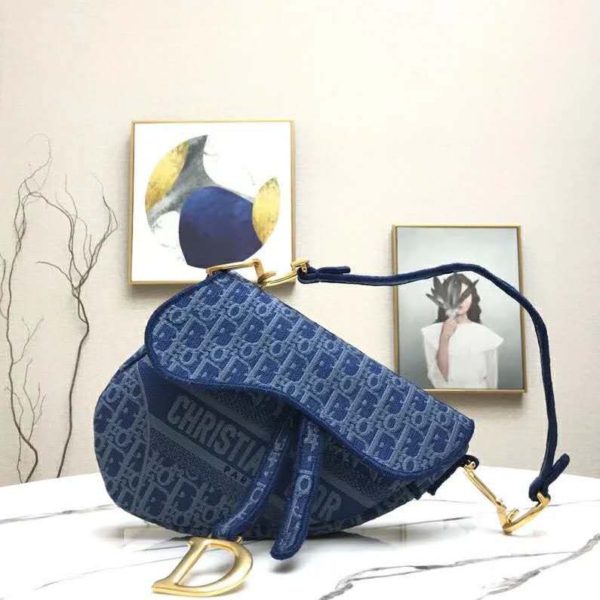 Dior Women Saddle Bag Denim Blue Dior Oblique-Embroidered Canvas (7)