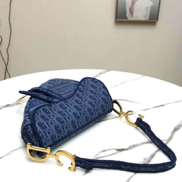 Dior Women Saddle Bag Denim Blue Dior Oblique-Embroidered Canvas (8)