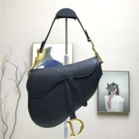 Dior Women Saddle Bag in Black Embossed Grained Calfskin