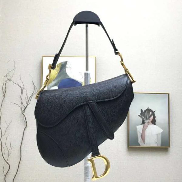 Dior Women Saddle Bag in Black Embossed Grained Calfskin (2)