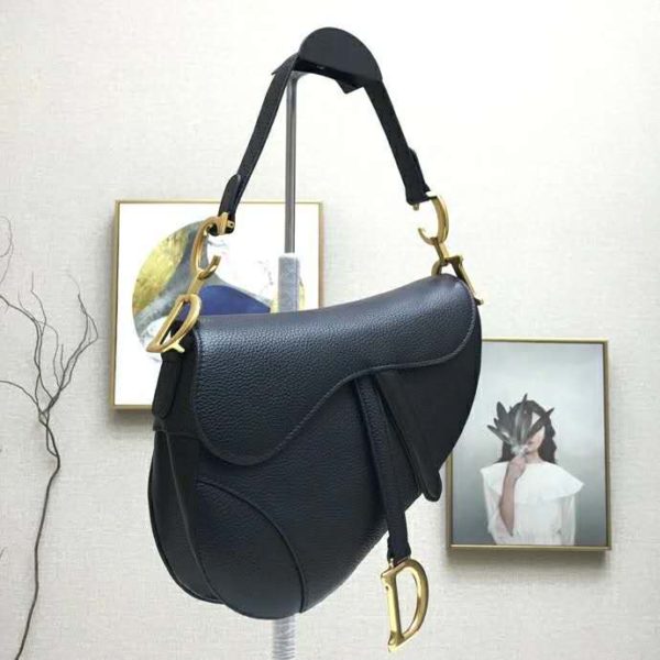 Dior Women Saddle Bag in Black Embossed Grained Calfskin (3)