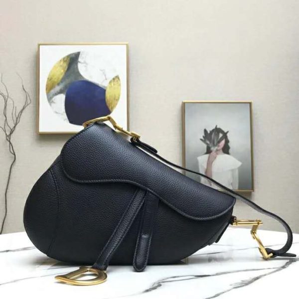Dior Women Saddle Bag in Black Embossed Grained Calfskin (5)
