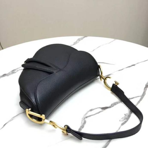 Dior Women Saddle Bag in Black Embossed Grained Calfskin (6)