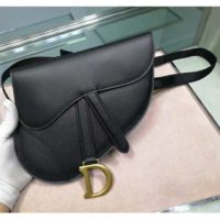 Dior Women Saddle Belt Clutch in Black Embossed Grained Calfskin