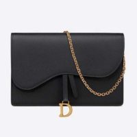 Dior Women Saddle Pouch Large Wallet On Chain Clutch Black Grained Calfskin