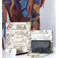 Dior Women Saddle Pouch Large Wallet On Chain Clutch Black Grained Calfskin