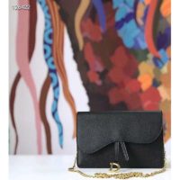 Dior Women Saddle Pouch Large Wallet On Chain Clutch Black Grained Calfskin